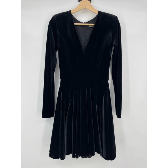 SELMACILEK | Black Velvet Skater Dress Skirt Long Sleeve Mini S - Picture 4 of 13